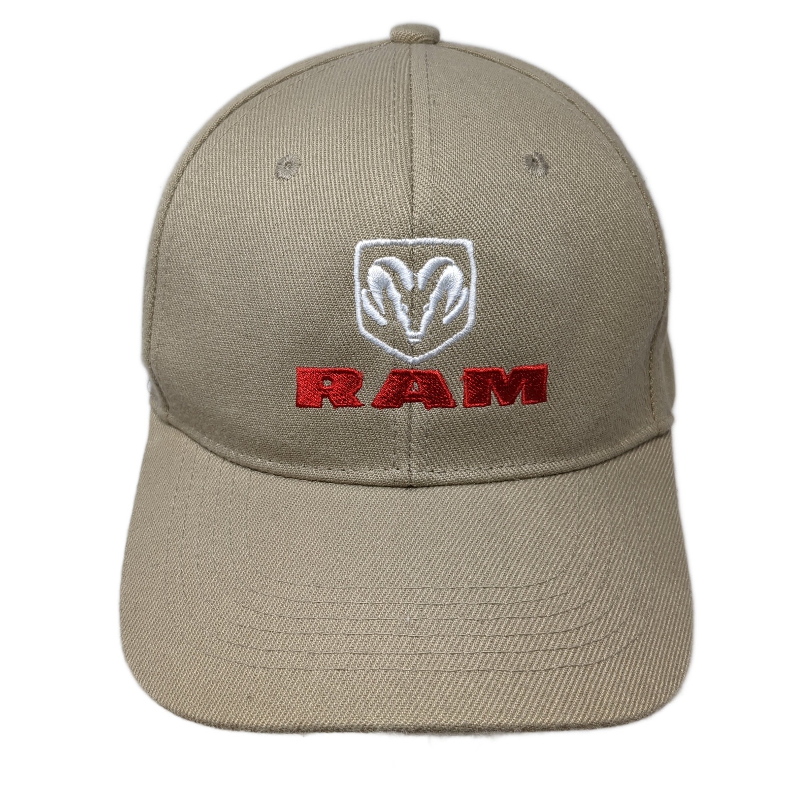 Ram Logo Strapback Baseball Hat Beige One Size Embroidered Adjustable